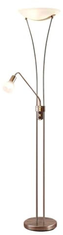 Lindby Stehlampe, Deckenfluter verstellbarer Lesearm, Standleuchte Glas Metall, 2x E27 max. 15W und 1x E14 max. 10W, ohne Leuchtmittel, Standlampe