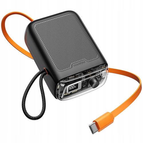 INNOSTYLE Power Bank 10000mAh Powerbank USB C mit Schnellladefunktion Externe Handyakkus Schnellladen mit Kabel Kompatibel mit iPhone 16 15 Pro Max