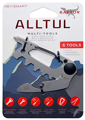 KeySmart AllTul Multiherramientas Raptor - Multiherramienta 6 en 1 con abrebotellas, llave, cabezal Philips, cabezal plano, mosquetón y cortador de acero