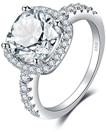 JewelryPalace Bague de Fiançailles Anneau d'Alliance pour Femme, Coussin 3ct Zircone Cubique Mariage Promise Engagement Bague en Argent 925, Bijoux Femme Plaqué Or Jaune Or Rose Cadeau Anniversaire