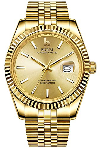 BUREI Uhr Herren Luxus Automatik Business Herrenuhren Edelstahl Armbanduhr mit Kalender Männer