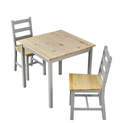 Panana Wooden Dining Table Set With 2 Chairs in Choice of Colours Dining Room Furniture Set (Natural with Grey)