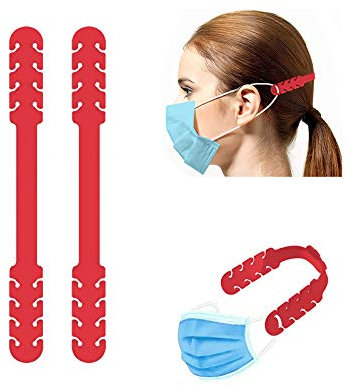 TBOC Verstellbare Maskenverlängerung - [Pack 2 Einheiten] Ohrhaken [Rot] Silikon Ohrhalten für Mundschutz Mask Extender zum Verlängern Gummiband mit Einstellschnallen für Hals und Ohr Schmerzen