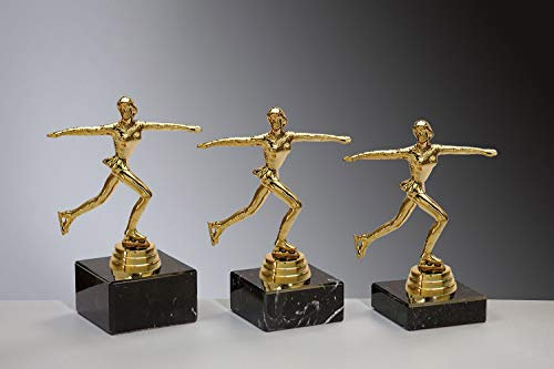 Henecka ⛸ Damen Pokal, Eiskunstlauf-Trophäe, Einkunstlauf-Schraubfigur, Eiskunstläuferin Gold, Marmorsockel schwarz, mit Wunschgravur, wählbar in 3 Größen oder als 3er-Serie (Sockel 65 x 20 mm)