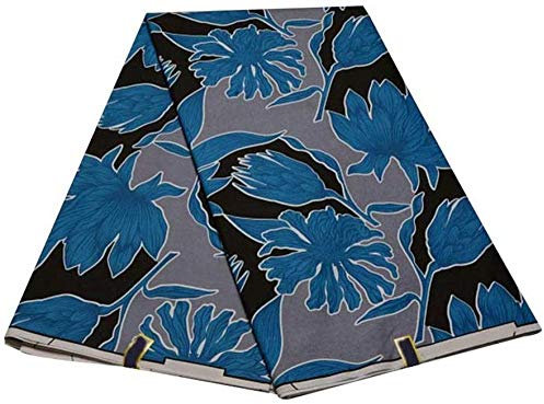 JWCN Afrikanischer Wachsstoff Ankara Veritable Wax Block Prints Stoff garantiert Echter holländischer Wachs Tissus Patchwork Wachsstoff (Farbe: Schwarz Größe: 6 Yards)-6 Meter_Himmelblau Uptodate