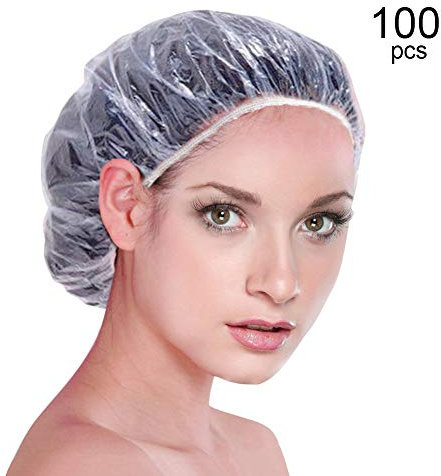 100 gorros de ducha desechables de plástico para salón, spa, viajes, hotel, transparente