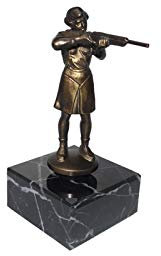 Henecka Büsten u. Skulpturen -Sportschützen-, Jagd-Pokal, Metall-Guss-Figur Schützin/Jägerin 120 mm Bronze, Exklusive Schützen Trophäe, Marmorsockel, mit Wunschgravur