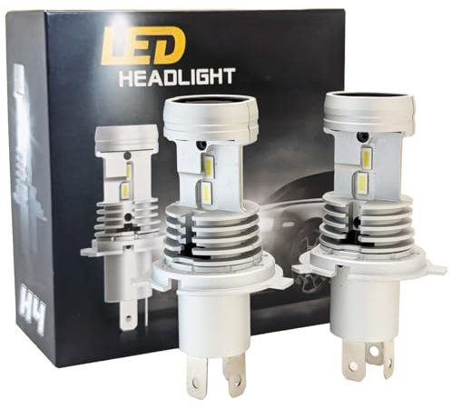 Cyber Online Sales LTD H4 LED Headlight Bulbs, High/Low Beam Conversion Kit, Super Bright White, Plug and Play, Waterproof, Fanless, Energy Efficient Automotive LED Lights – 2 Pack