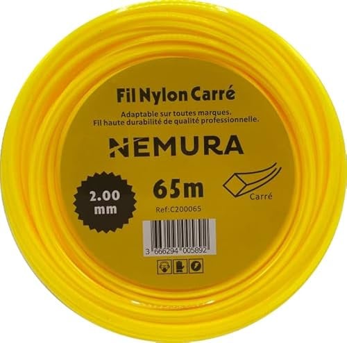 Nemura Fil Débroussailleuse Carré Ø: 2,00mm, L: 65m - Compatible avec d'autres marques - Haute durabilité - Qualité professionnelle - Marque Française