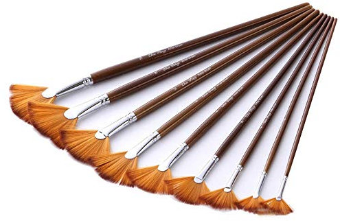 JTRHD Pinceles Profesionales 9 de Madera Sets Cepillo de Nylon en Forma de Ventilador adecuados for la Acuarela Pintura al óleo Pintura Acrílico para Pintura al óleo de Acuarela