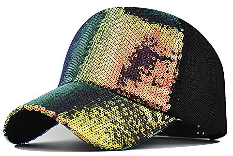 MSW Unisex-Baseballkappe, Flip, bunte Pailletten, Netzkappe, modisch, Farbwechsel, Sonnenschutz, Hut - - Medium