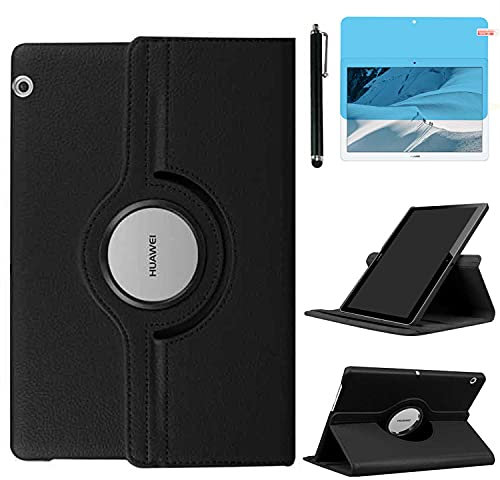 Case for Huawei MediaPad T3 10 2017 Tablet 9.6 inch (AGS-W09 AGS-L09 AGS-L03) - 360 Degree Rotating Stand Protective Case Cover,With Stylus Pen,Screen Film (Balck)