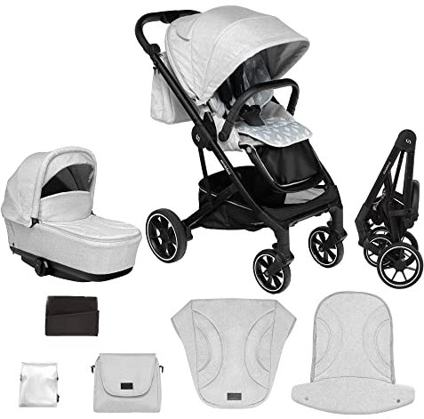 skiddoü Kinderwagen 2in1 Moss, Buggy, Babywanne, multifunktional Buggy, verstellbare Konstruktion, regulierbar,stoßgedämpfte Räder, Moskitonetz, Regenschutzfolie, Tasche, hellgrau