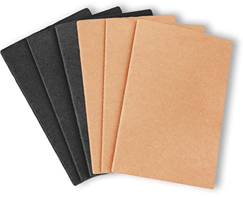 6 Stück A5 Notizblock, A5 Papier Notizbuch, Klassisches Notizbuch, Schüler-Notizbuch, Geeignet für Reisen, Büro, Studium, Schenken (Braun und Schwarz)