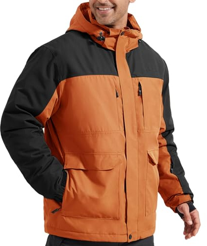 FREE SOLDIER Herren Winter Wasserdicht Ski Schneejacke mit Kapuze | 10 K wasserdicht, vollständig versiegelte Nähte, winddicht, atmungsaktiv, 9 Taschen, mit Fleece gefüttert, für kaltes Wetter