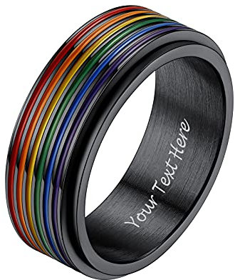 PROSTEEL Herren drehbare Ringe schwarz LGBTQ Spinner Ring Größe 59 personalisiert Stressabbau Bandring Homosexuell Drehring Partnerring Verlobungsring Modeschmuck für Männer