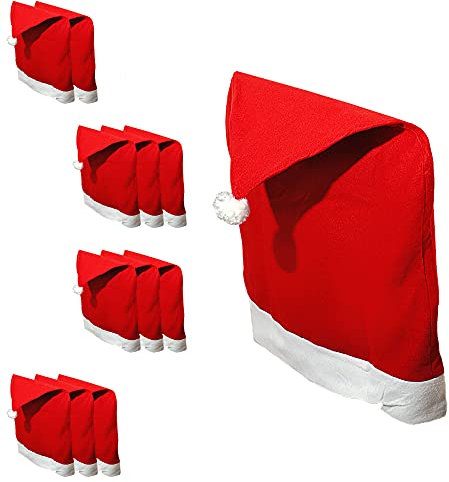 Cepewa Stuhlhusse Nikolausmütze 12er Set | Filz Stuhlüberzug 50x60cm | Weihnachtsmannmütze Husse (1 x 12er Set Stuhlhusse)
