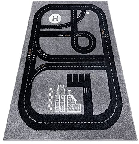 rugsx Teppich Fun Track Kinderteppich für Babyzimmer, Spielteppiche, Kinderzimmer, Moderne, Straße, Stadt grau 240x330 cm
