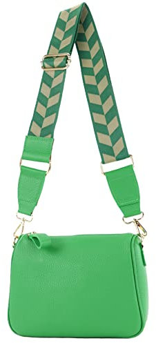 modamoda de T230 Damen Leder Umhängetasche Schultertasche handmade in Italy, Farbe:Blattgrün