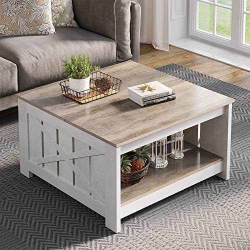 YITAHOME Couchtisch, Quadratischer Wohnzimmertisch 2-stöckiger, Couchtisch mit Stauraum für Couch Schlafzimmer,Stabiler Metallrahmen 80x80x45cm