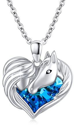 MEDWISE Damen Pferd Halskette 925 Sterling Silber Mädchen und Pferd Anhänger Kette mit Herz Kristall Pferd Schmuck Geschenke Muttertagsgeschenk für Mutter Mama Ehefrau Frauen Mädchen Pferdeliebhaber