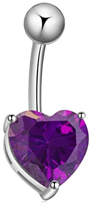 Bishilin Bauchnabelpiercing Silber Chirurgenstahl, Piercing Bauch Schwanger Barbell Piercing Bauchnabel mit Violett Herz Zirkonia Nabelpiercing Körperschmuck Damen Sexy