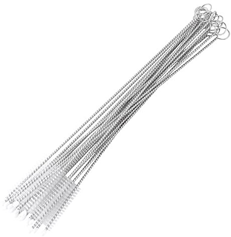 Lot de 20 spirales en acier inoxydable avec poils souples, brosse à paille pour nettoyer les pailles, convient pour biberon, tubes en verre, tubes à essai 0,6 x 17 cm