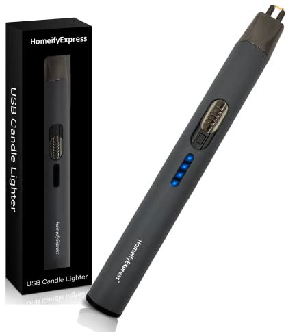 Homeify Express Candle Lighter Electric Lighter Rechargeable USB Long Lighter Arc Lighters for Home Kitchen Gas Stove Candles Camping BBQ (Grey)