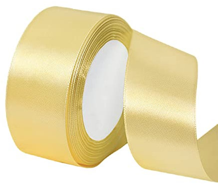 POPOYU Satinband Hell Gold 40mm, 23 Meters Dekoration Geschenkband Fein Schleifenband, Stoffband für Luftballons, Hochzeit, Taufe und Geburtstag Geschenke Der Valentinstag Verpackung von Geschenken