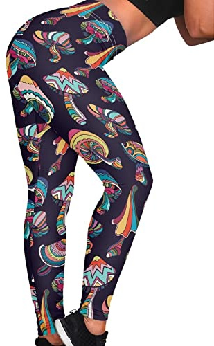 Biyejit Cartoon Mushroom Leggings for Women High Waist Stretchy Gym Yoga Pants Workout Running Butt Lift Leggings