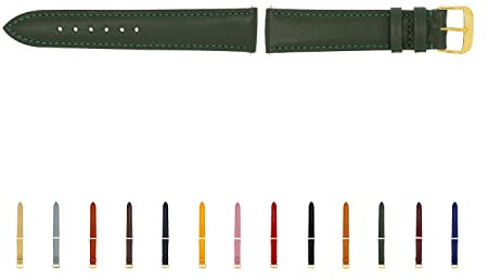 SELVA Uhrenarmband, 14-24 mm, Leder, zum Wechseln, Ersatzarmband für Smartwatch, Made in Germany, Größe:24 mm, Farbe:Forstgrün mit Goldener Schließe