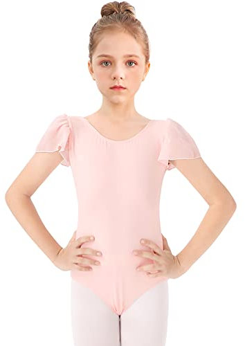 Bezioner Ballettkleidung Mädchen, Kinder Ballett Trikot Ballettanzug Puffärmel TanzBody for 3-12 Jahre Rosa 130