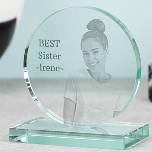 Wanapix | Trofeo Personalizado con Nombre y Texto | Cristal Grabado (Escala de Grises) | Premio Personalizado | Redondo 10x11 cm | Incluye Estuche para Guardar | Diseño 100% Personalizado