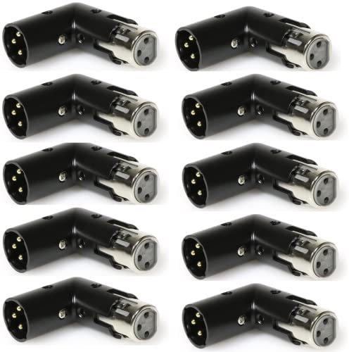 LyxPro XLR-Winkeladapter, Dual-Stecker und Buchse, kann in 4 verschiedenen Winkeln rechts links und 90 Grad positioniert werden, ideal für Mixer, die mit anderen Anwendungen stören, 10 Stück
