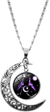 Yowablo Ggifts The Of Half Signs Schmuck Mond Anhänger Halskette Geburtstag für Frauen Geschenke für Frauen Zodiac Geburtstag Halsketten & Anhänger Herren Ketten Edelstahl (e-C)