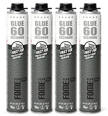 FOME FLEX B2 Dämmstoffkleber für EPS- & XPS-Platten – 60-Sekunden-Perimeterkleber [4 x 850 ml] Schnellster Klebeschaum mit 18 kg/cm² Zugwiderstand ohne zusätzliche Ausdehnung – Dämmschaum für Profis