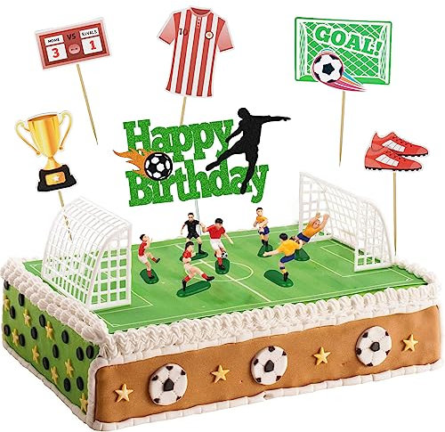 Tortendeko Fussball, Tortenaufleger fussball Deko Set, Fußball Geburtstagstorte Topper, Fussball Deko Geburtstag Kinder, für Jungen Fußball Thema Geburtstag Kuchen Sport Thema Party Dekorationen