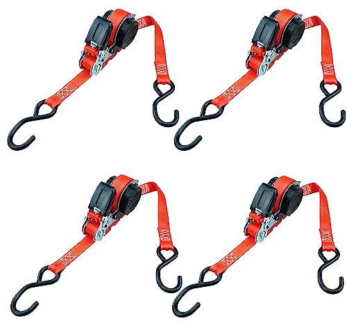 PETEX 4X Automatik-Ratschenspanngurt, selbstaufrollend, 1-teilig, 5 m x 25 mm, 350/700 daN, rot, S-Haken