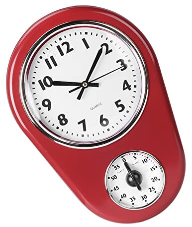 Bagima Reloj de Cocina Rojo Rojo 34 × 24 × 8 Reloj de Pared Vintage Reloj Colgante Temporizador de Cocina para el Hogar
