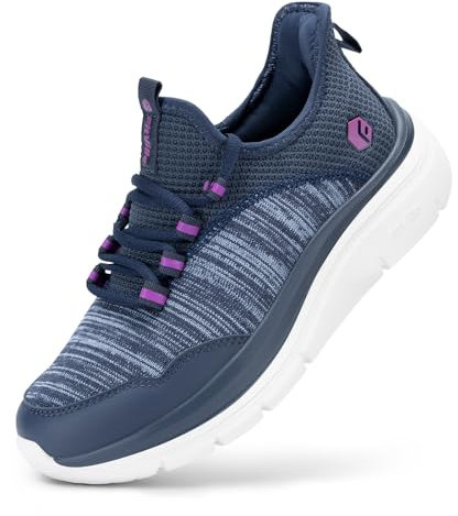 FitVille Chaussures de Marche Femme Pieds Larges Chaussure Sport Course Slip-on Sneakers Basket Fitness Femme Legere Bleu Marine 39.5 EU X-Large