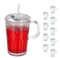 Relaxdays Set de 10 Vasos, Jarras para Beber con Tapa y Pajita, Jarritas Batidos y Zumos 450 ml, con Asa, Transparente