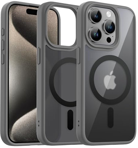 OLEPHY Magnetic Case for iPhone 15 Pro Case Compatible with MagSafe, [Translucent Matte Back,Anti-Fingerprints Anti-Scratch Never Yellowing] [Military Grade Drop Protection] Phone Cover (6.1), Grey
