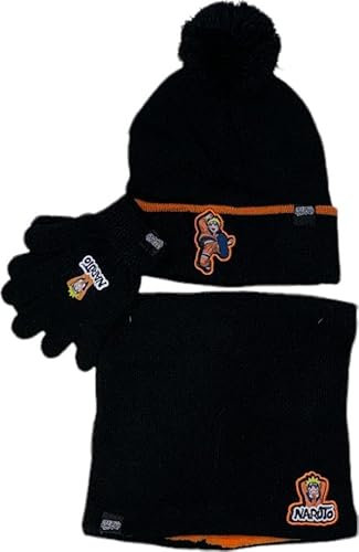 arlis Ensemble Bonnet Gants cache cou Naruto(snood ou tour de cou double a l'interieur) (Ensemble bonnet + gants + snood Naruto - A)