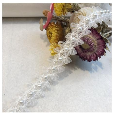 Yurosiay 1 Yard Organza Perlen Spitzenborte 2,5cm Plissee Borte Mit Perlen Elegant Geflochtene Spitzenbesatz Rüschenborte Zum Nähen Weiße