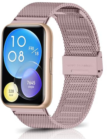 KoGiio Cinturino Compatible con Huawei Watch Fit 2, Chiusura Rete Metallo Regolabile Watch Band Cinturino, Uomini Donne Acciaio Inossidabile Ricambio Cinturino per Huawei Watch Fit 2 - Rosa