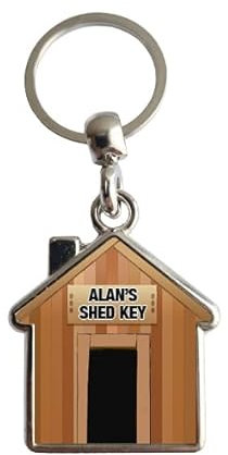 Personalised Shed Key Keyring Metal House Shape Garden Birthday Gift H68