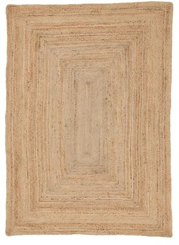 carpetfine Juteteppich Nele Beige handgewebt aus Jute 100x150 cm | Moderner Naturfaserteppich im Boho Style für Wohnzimmer, Küche und im Flur