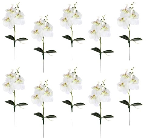 ABOOFAN Künstliche Phalaenopsis Orchideenblüten mit Lebensechten Farben 10 Stück aus Kunststoff und Seide Realistische Weiße Blumen als Hochzeitsdekoration und Fotorequisite
