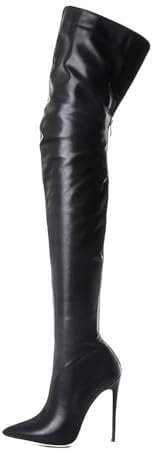 ticticlily Damen Langschaft Stretch Lack Stiefel Overknees High Heels Plateau Stiefel A Schwarz 47