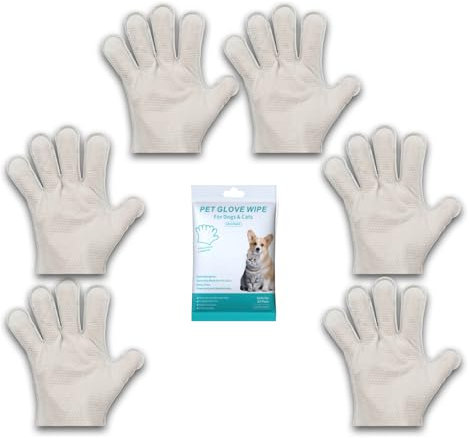 MokaPaw Toallitas de baño para mascotas para perros y gatos, guantes de aseo de limpieza y desodorización, toallitas nutritivas para el cuidado diario y viajes, 1 paquete, 6 unidades